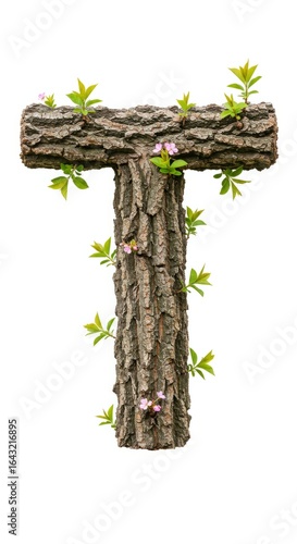 Letter T with Tree Bark Texture
