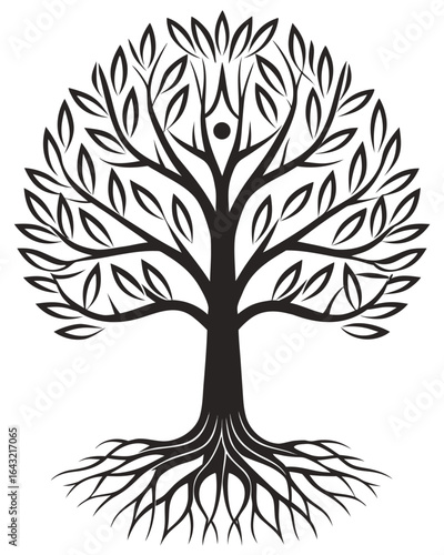Stylized tree of life vector illustration isolated on white background, representing growth, connection to nature, and the cyclical nature of existence