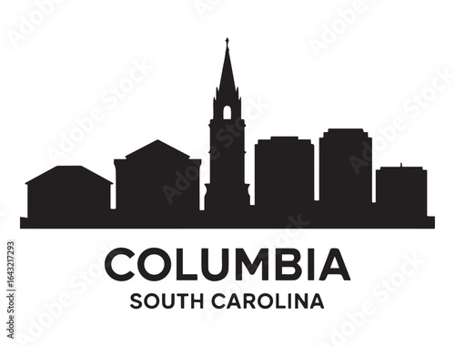 Columbia skyline silhouette. Landscape Columbia, South Carolina. Vector illustration. Vector black silhouette. with white background.
