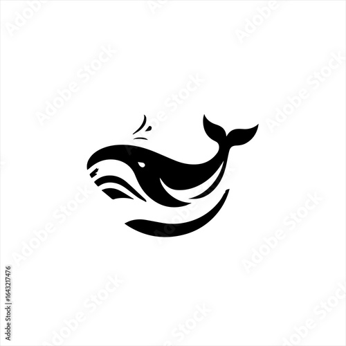 Stylized black silhouette of a whale breaching in water
