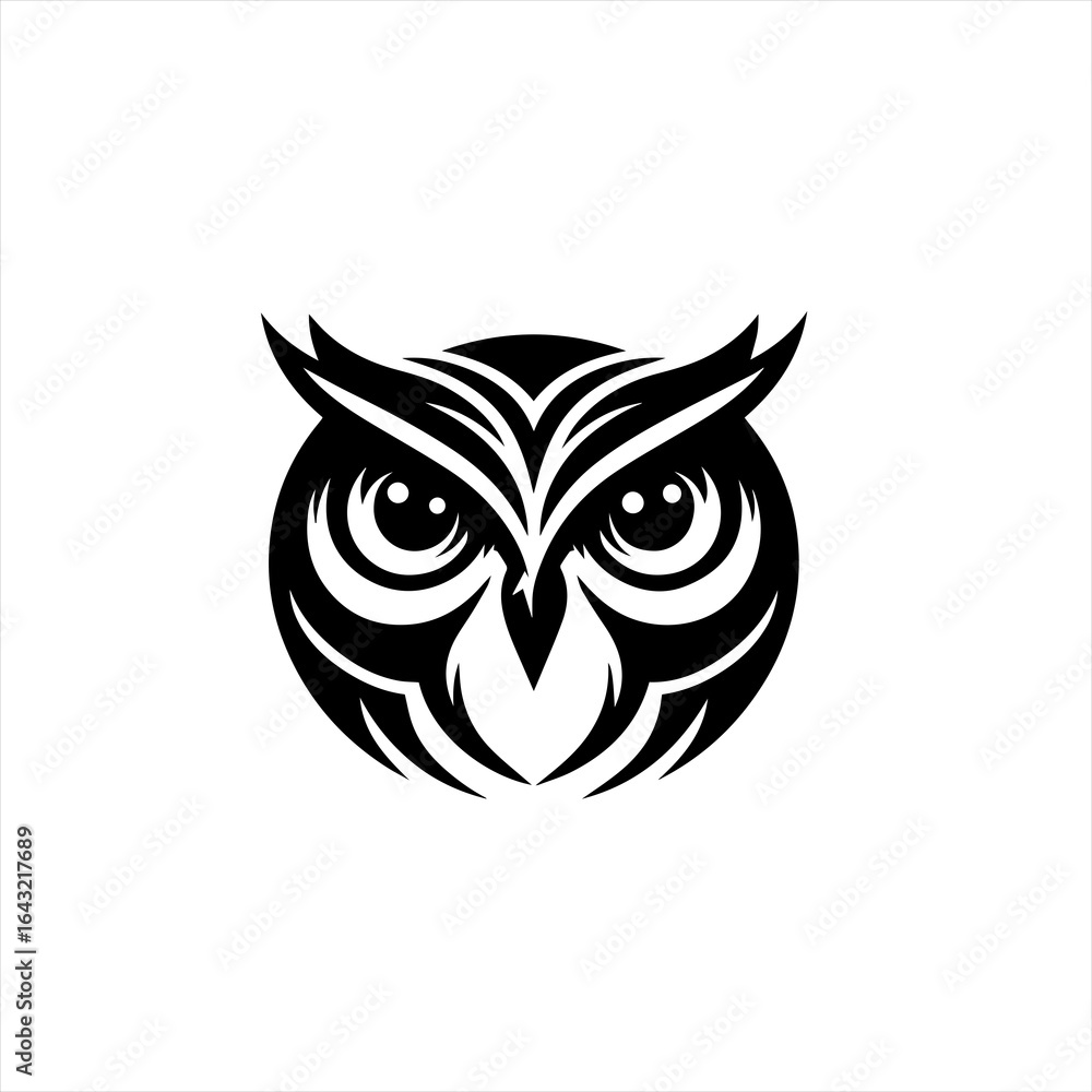Fototapeta premium Stylized black and white owl head logo design