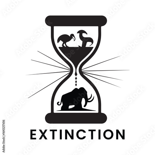 Hourglass with extinct animals representing the concept of extinction