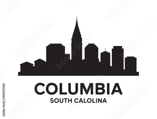Columbia skyline silhouette. Landscape Columbia, South Carolina. Vector illustration. Vector black silhouette. with white background.