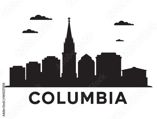 Columbia skyline silhouette. Landscape Columbia, South Carolina. Vector illustration. Vector black silhouette. with white background.