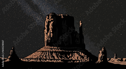 monument valley night sky a striking silhouette against the milky way perfect for travel adventure and westernthemed designs