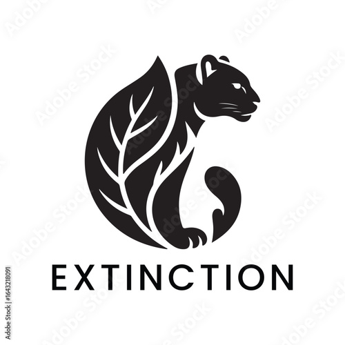 Black panther silhouette with leaf and the word extinction below