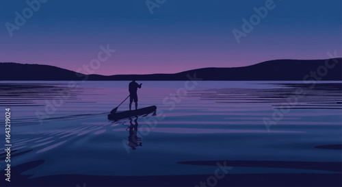 serene twilight paddleboarding find tranquility and escape on the water at sunset a peaceful solitude image perfect for wellness and travel websites