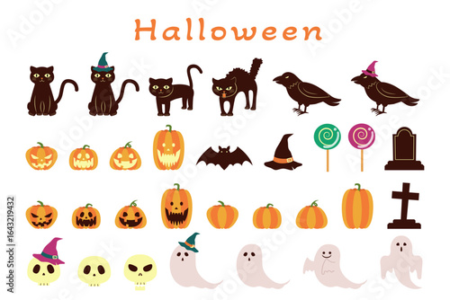 ハロウィンのイラストセットです