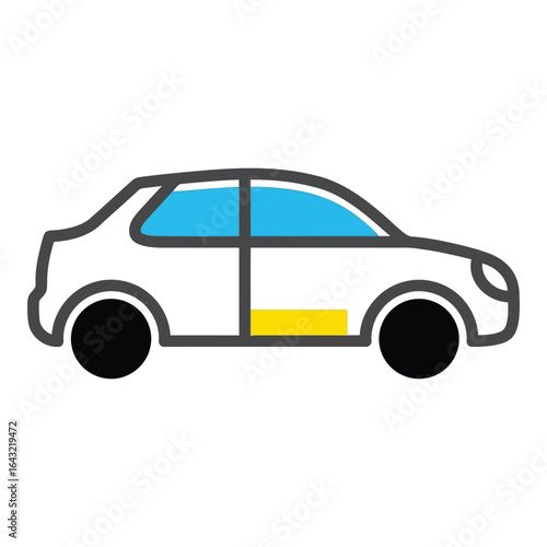 Art of simple icon of a white car with blue windows