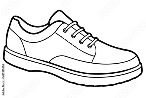Shoe drawing shows clean outlines of athletic sneaker against a white background