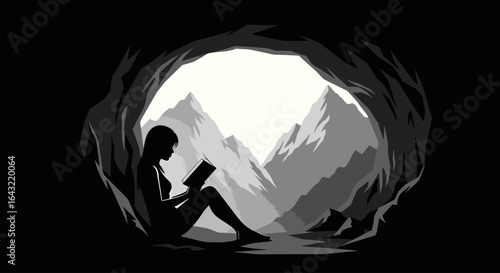 escape the ordinary a woman finds solitude and inspiration in a mountain cave while reading a book
