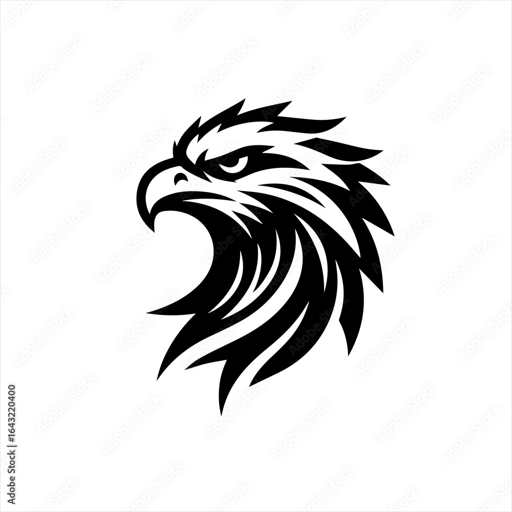 Obraz premium Stylized black eagle head emblem on white background