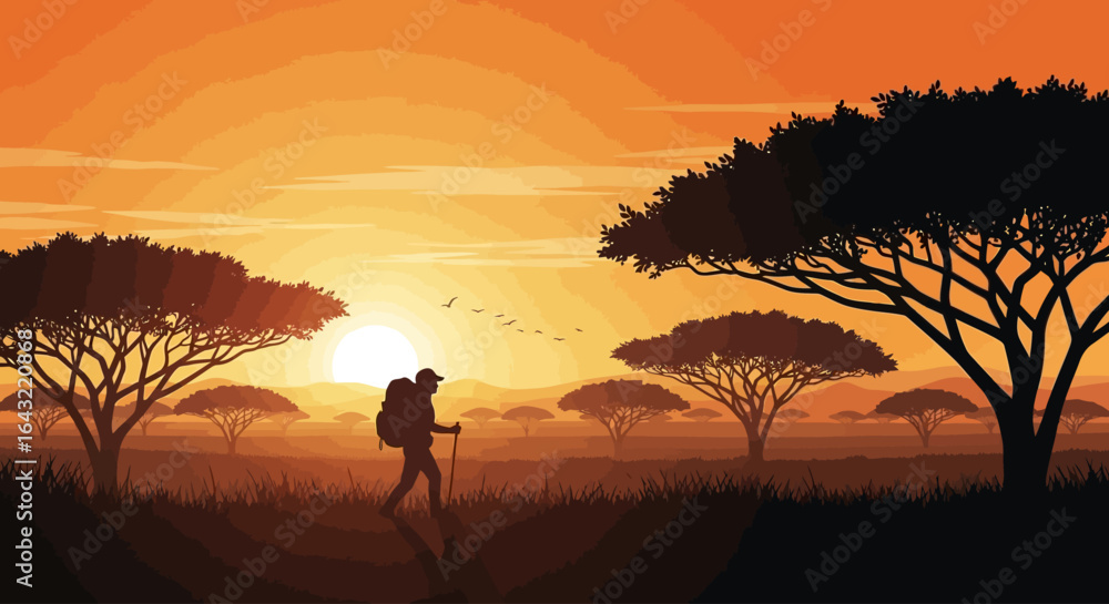 solo african safari adventure silhouette of a hiker at sunset embark on a journey of selfdiscovery and exploration solo african safari adventure silhouette of a hiker at sunset embark on a journey of selfdiscovery and exploration