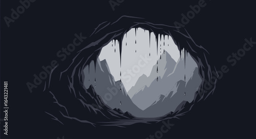 mysterious cave opening unveiling a serene mountain view perfect for adventure mystery or exploration themed designs