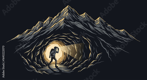 explorer with flashlight entering mountain cave discover hidden opportunities and overcome challenges in your business journey