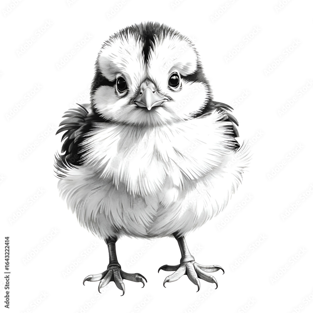 Fototapeta premium An illustration of a chick drawn by hand in monochrome