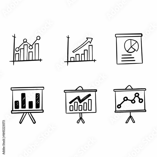 Hand drawn business charts and graphs isolated on white background for presentation, report, and analysis