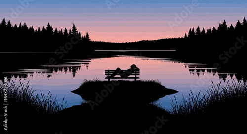 finding serenity a silhouette of tranquility at sunset by a still lake perfect for relaxation meditation and peace themes