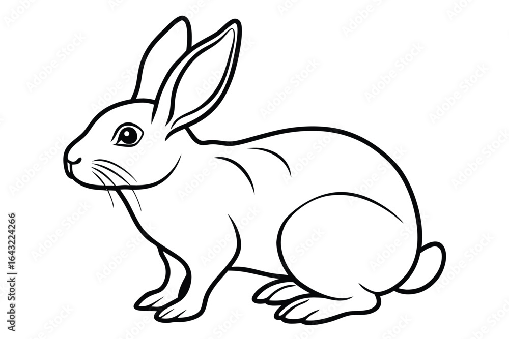Obraz premium Clean outline of a rabbit's profile sitting calmly on the white background is shown