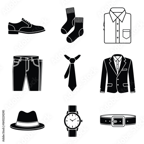 Art of menswear icons isolated on white background