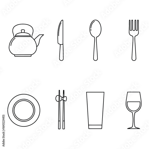 Art of kitchen and dining icons isolated on white background
