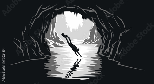 diver entering mysterious underwater cave explore the depths discover adventure and unleash your inner explorer