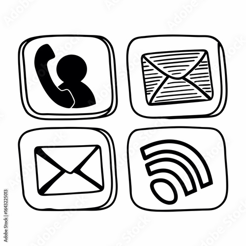 Collection of communication icons in a handdrawn style isolated on white background
