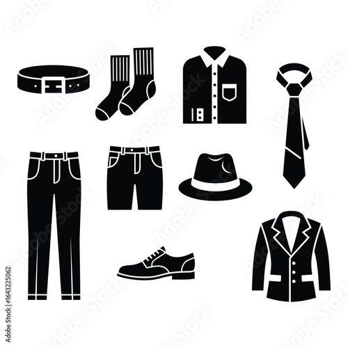 Art of mens formal clothing and accessories icons isolated on white background