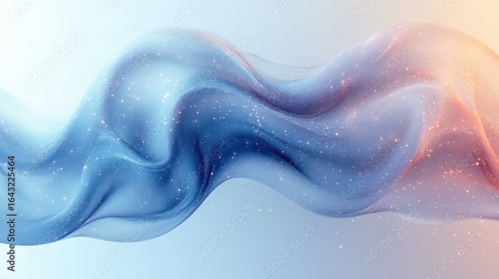 Fototapeta premium Abstract swirling wave of blue and orange colors with sparkles.