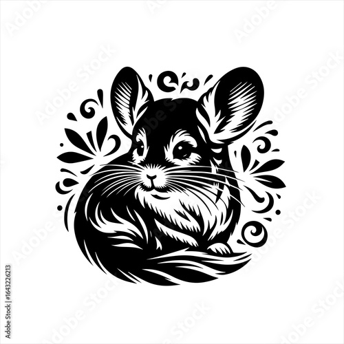 Charming chinchilla portrait with decorative flourishes