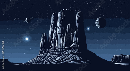 monument valley under an alien sky a stunning night scene for scifi fantasy and western designs evoking mystery exploration and the vastness of space