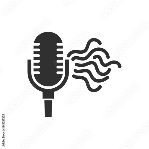 A microphone emits sound waves represented by stylized lines.