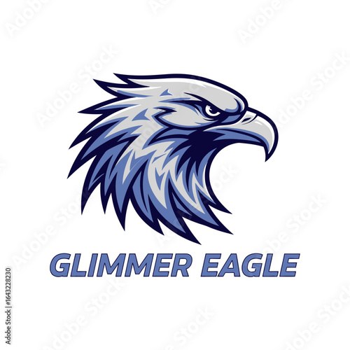 A stylized eagle head with text below. The eagle appears focused and intense.