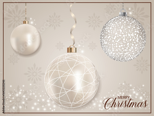 Pearly realistic Xmas bauble ball with white line decoration, glitter and background.