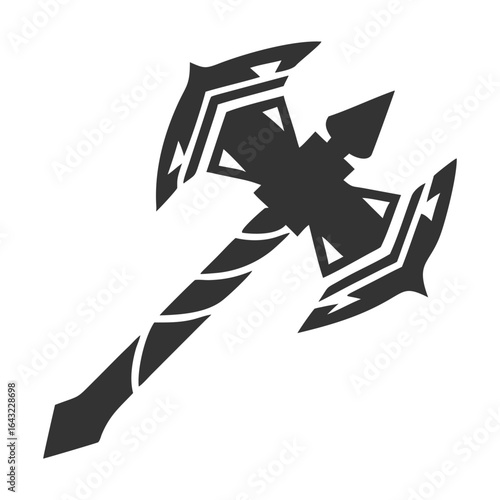 A fantasy battle axe silhouette. This powerful vector logo or icon is perfect for warrior, viking, or gaming themes. A stylized medieval weapon.
