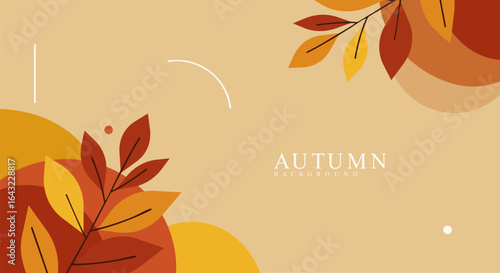 Autumn background vector illustration with leaves and abstract shapes in warm colors, perfect for seasonal designs, cards, banners, posters, and creative decorations