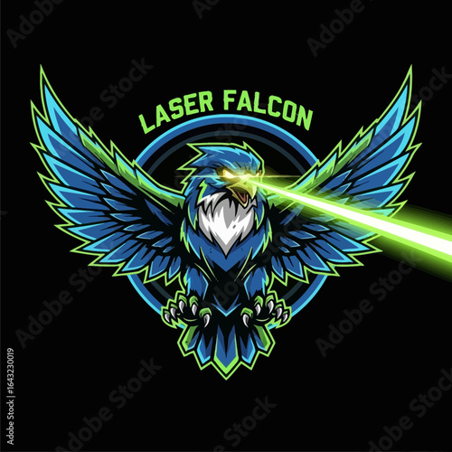 An owl emblem emits a green laser beam from its eye. Wings are spread.