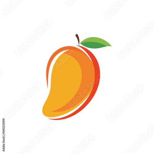 A stylized mango fruit illustration featuring orange yellow and green elements.