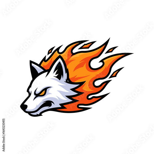 A stylized fox head with flames emanating from its head. The fox appears fierce.