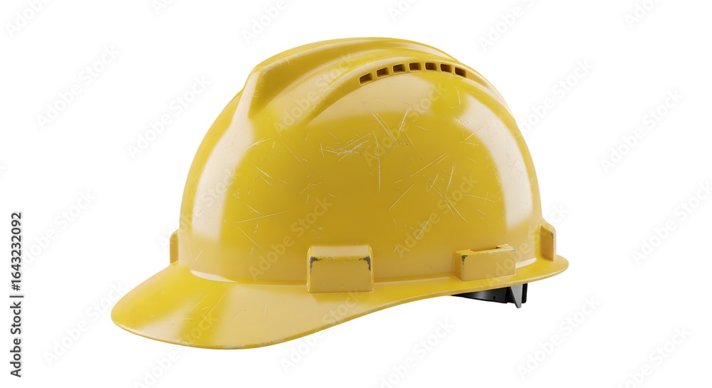 Fototapeta premium Yellow construction hard hat, isolated on transparent background