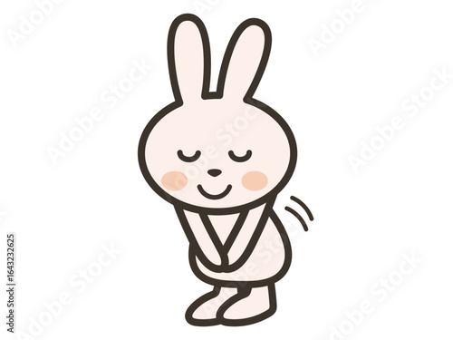 Cute Bunny Bowing with Closed Eyes Illustration