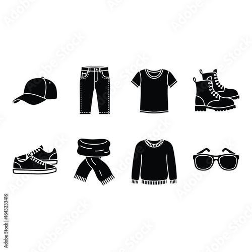 Art of blue clothing and accessories icons isolated on white background