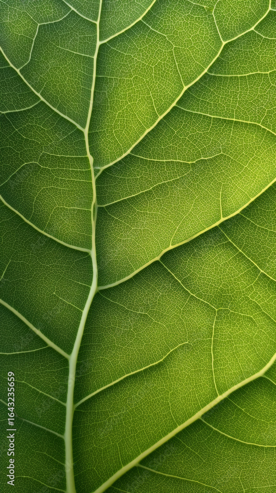 Obraz premium Close-up of Green Leaf Veins and Texture on White Background 
