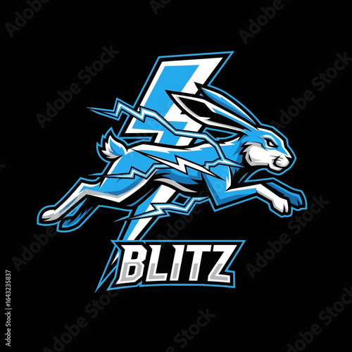 Blue rabbit graphic with lightning bolt and word blitz.