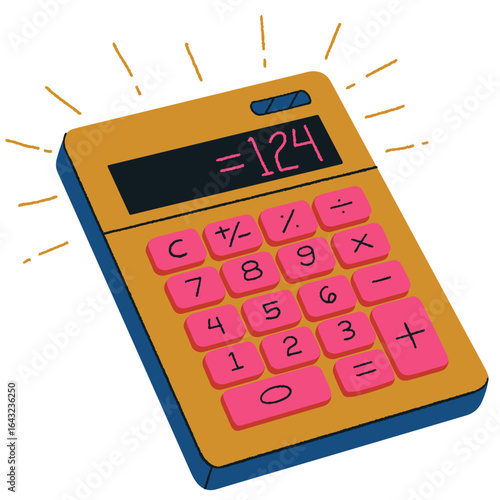 Vibrant yellow calculator displaying a positive result, symbolizing successful calculations, financial planning, and educational achievement in a modern, illustrative style.