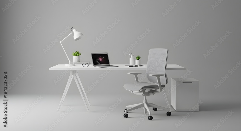 Fototapeta premium Modern minimalist white workspace