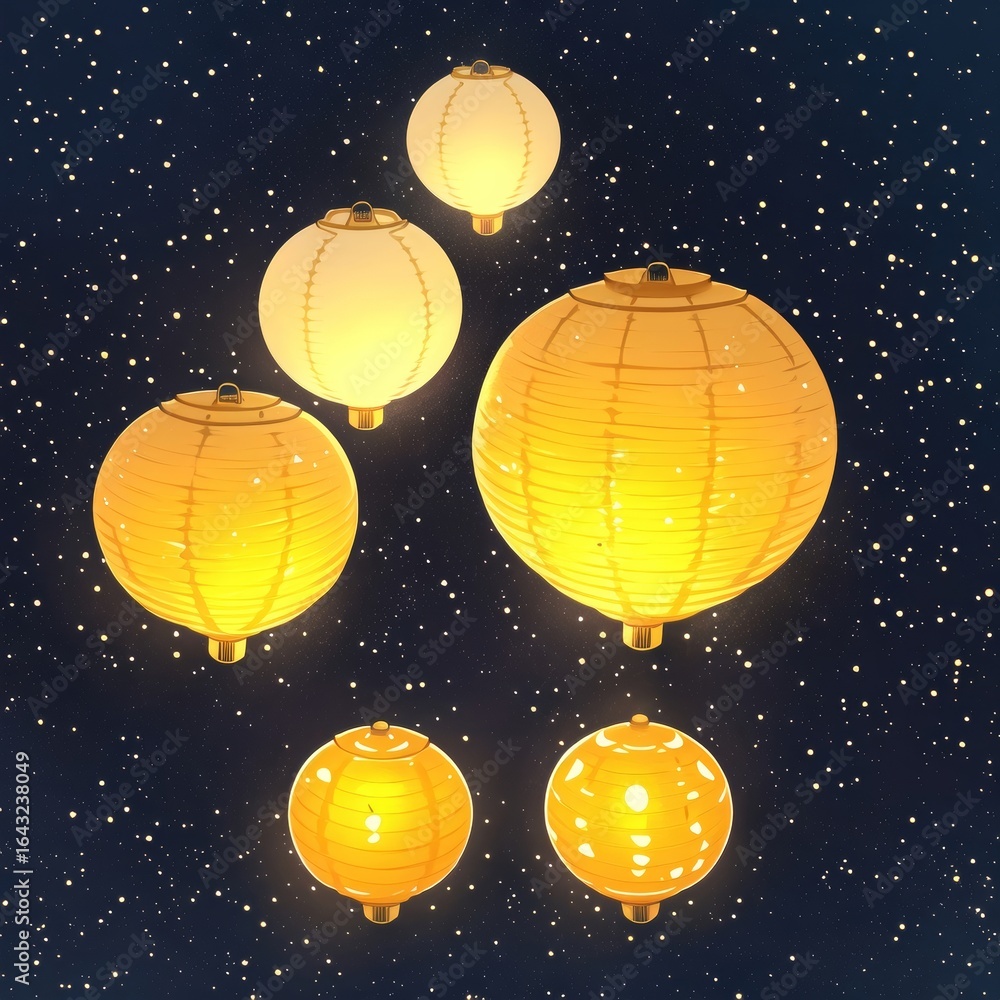 Fototapeta premium Vibrant lantern cloud festival summer clear sunset warm decor