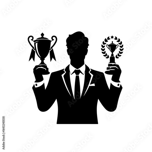 man holding trophy silhouette , man holding trophy vector