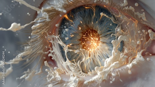 Close-up eye, vibrant splashes