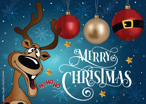 A joyful reindeer cartoon spreading Christmas cheer.
